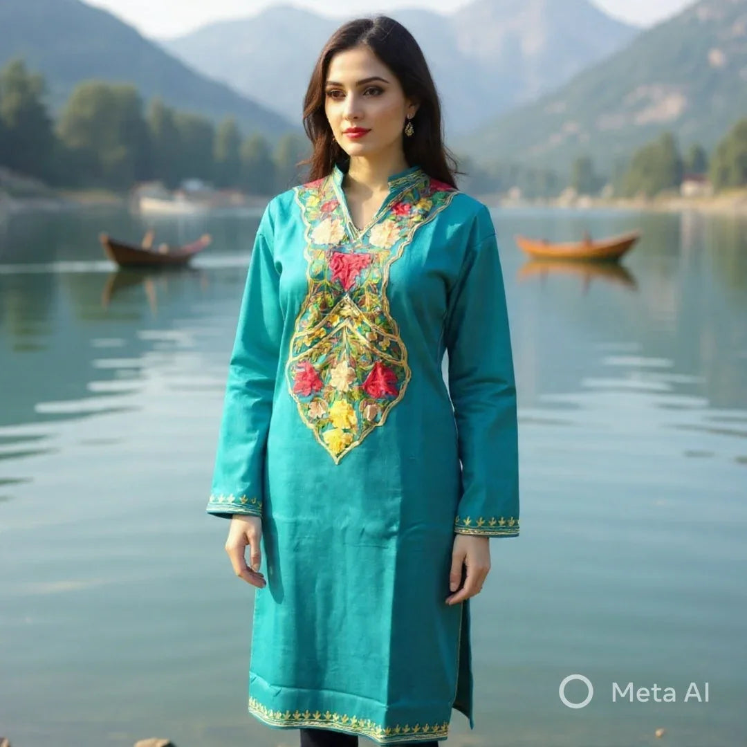 Woollen Long Kurties | Coller V-Neck