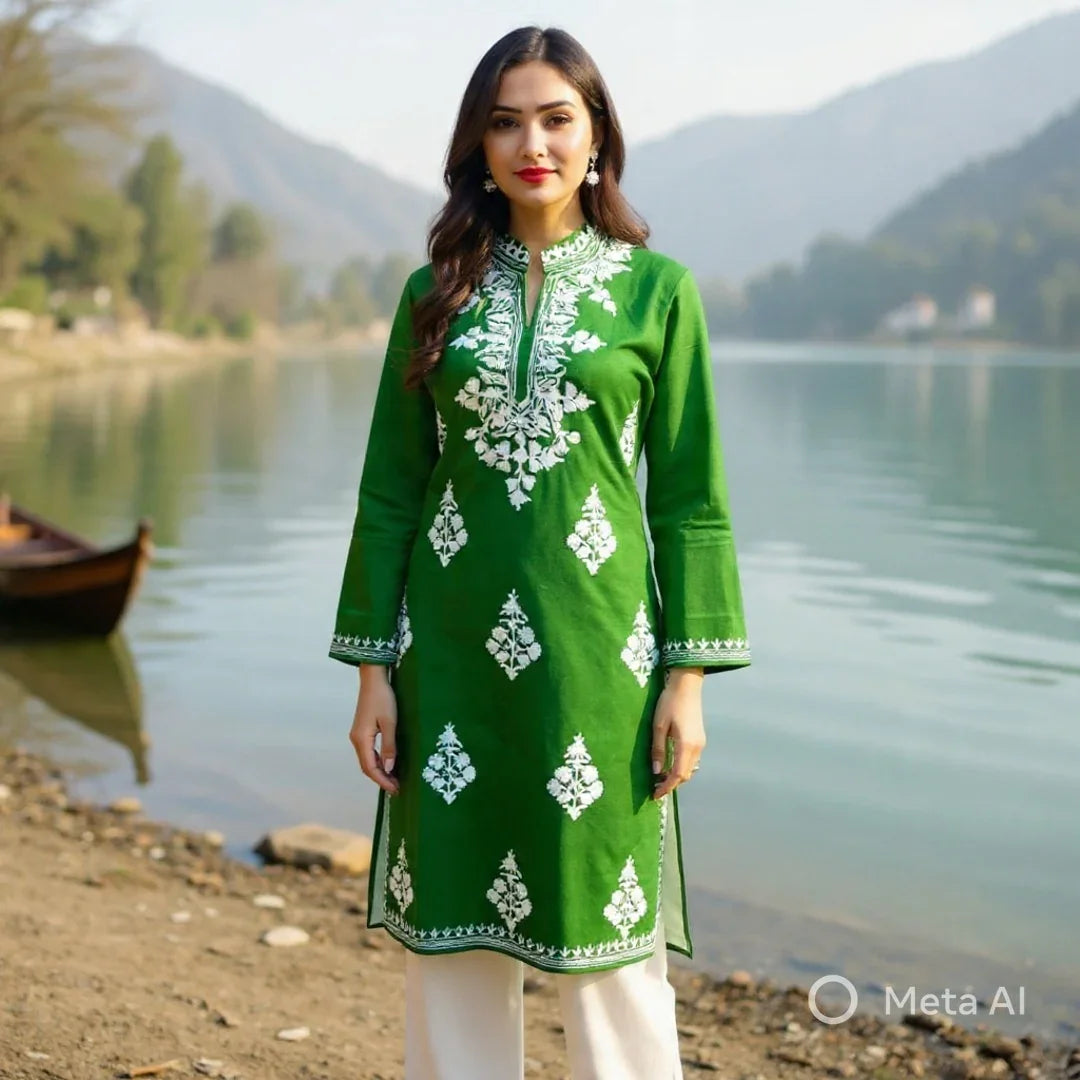 Woollen Long kurties | Coller V-Neck