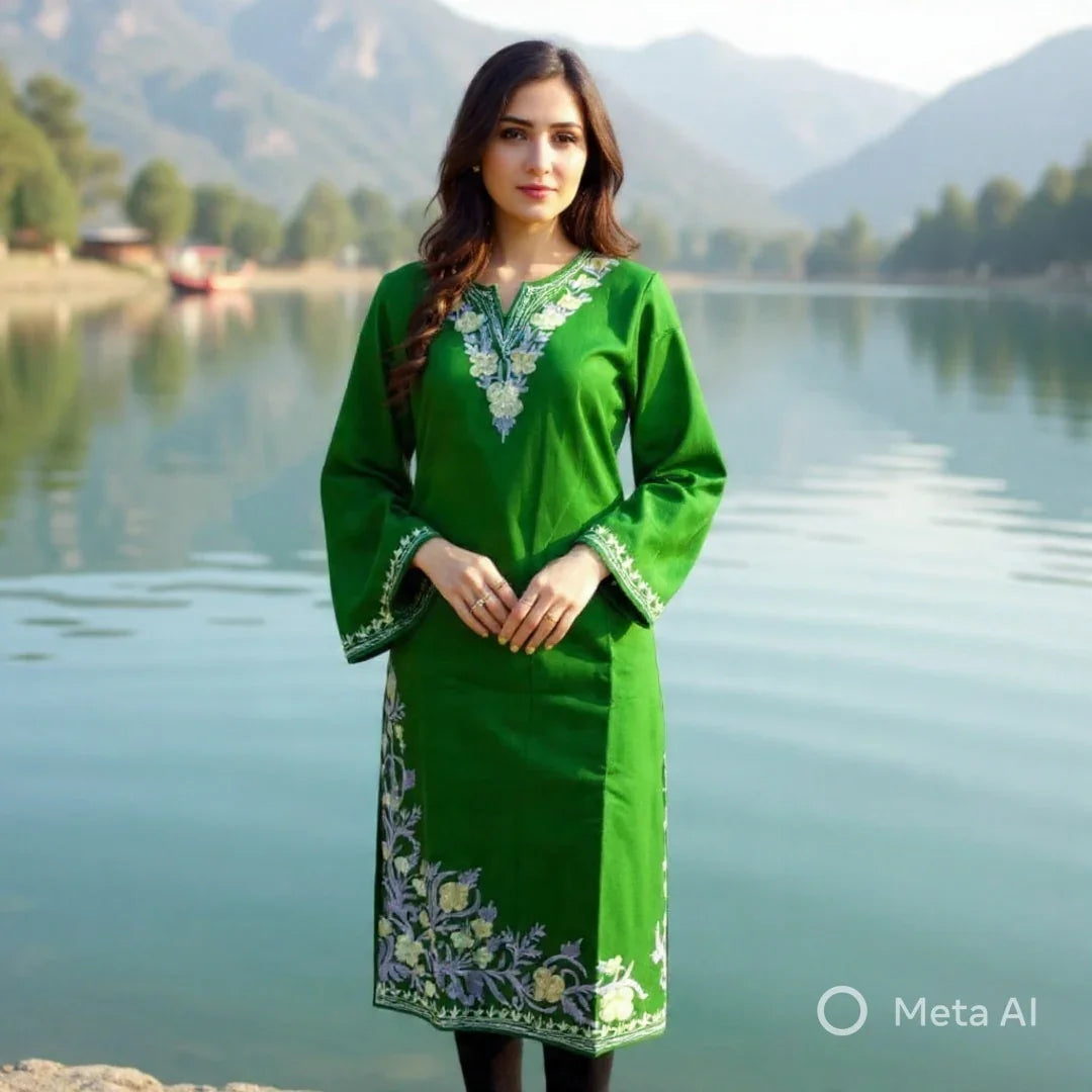 Woollen Long kurties | Coller V-Neck