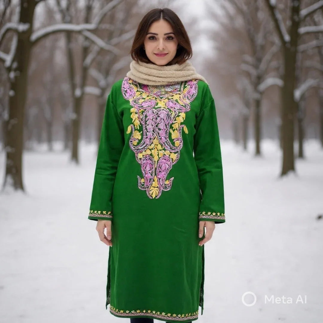 Woollen Long kurties | Coller V-Neck