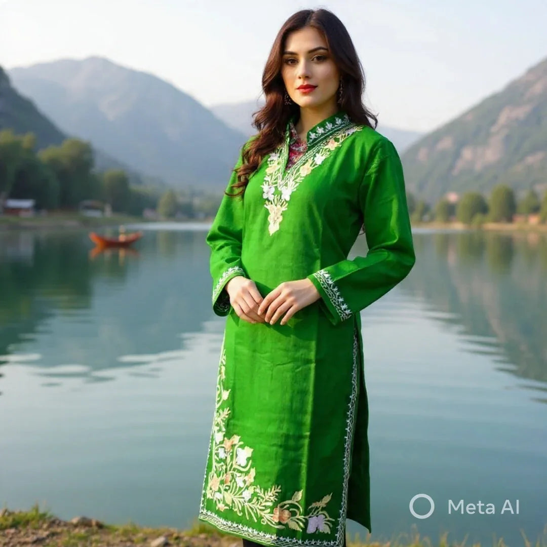 Woollen Long kurties | Coller V-Neck