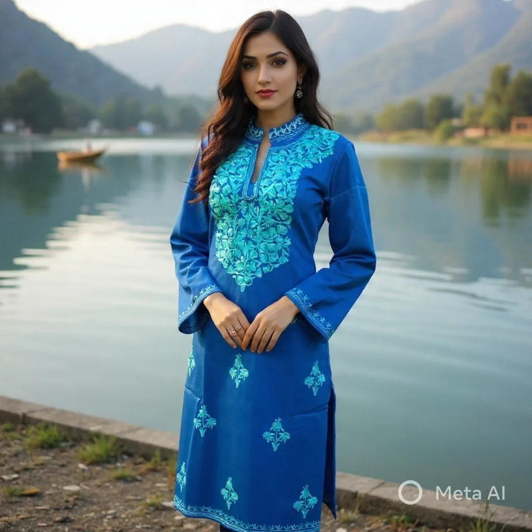 Woollen Long Kurties | Coller V-Neck