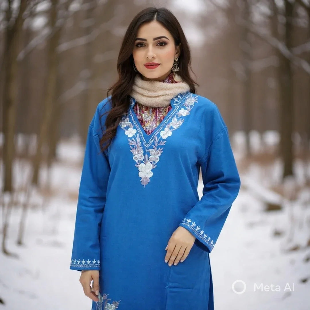 Woollen Long Kurties | Coller V-Neck