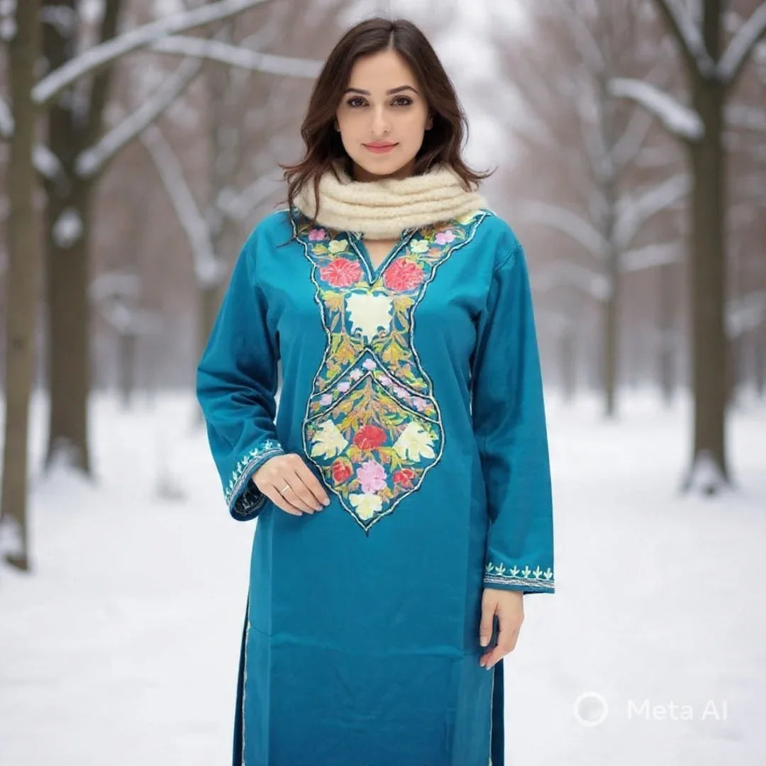 Woollen Long Kurties | Coller V-Neck | XL