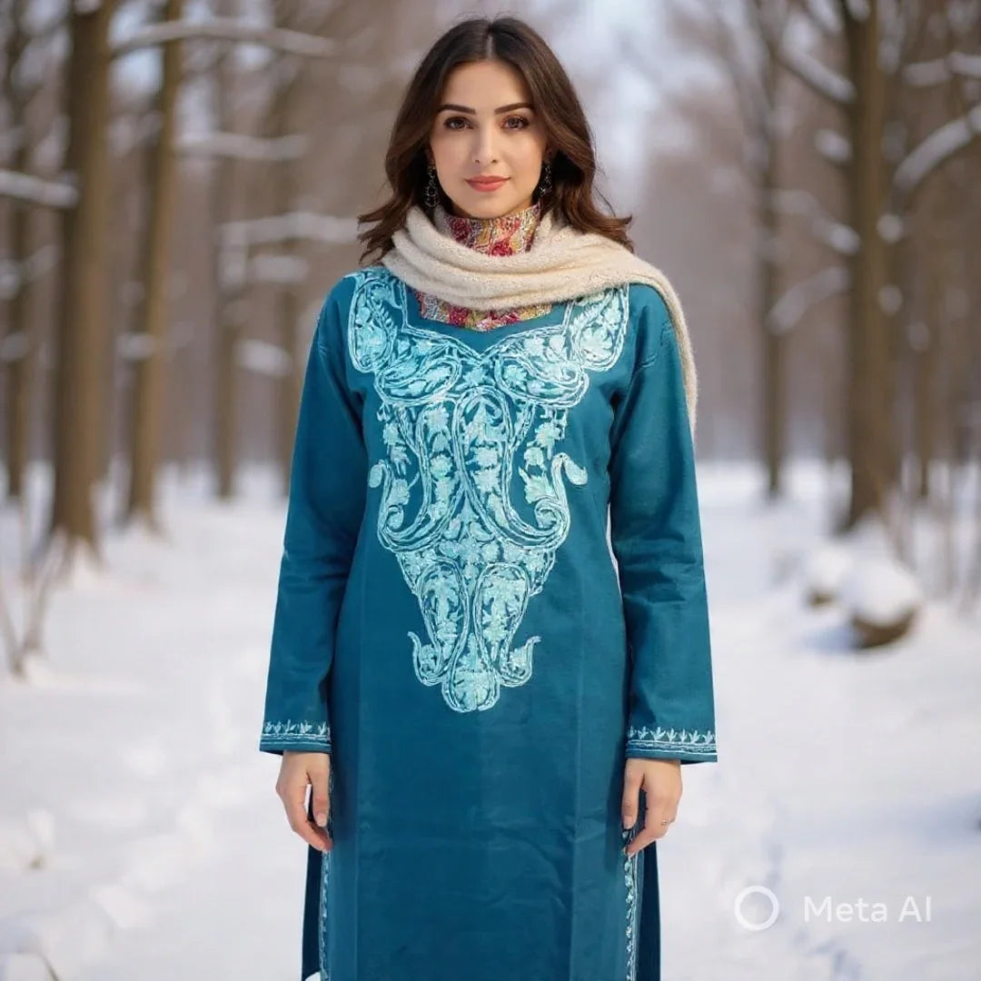 Woollen Long Kurties | Coller V-Neck | XL