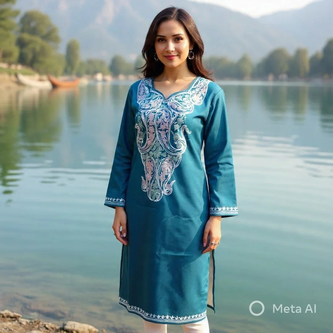 Woollen Long Kurties | Coller V-Neck | XL