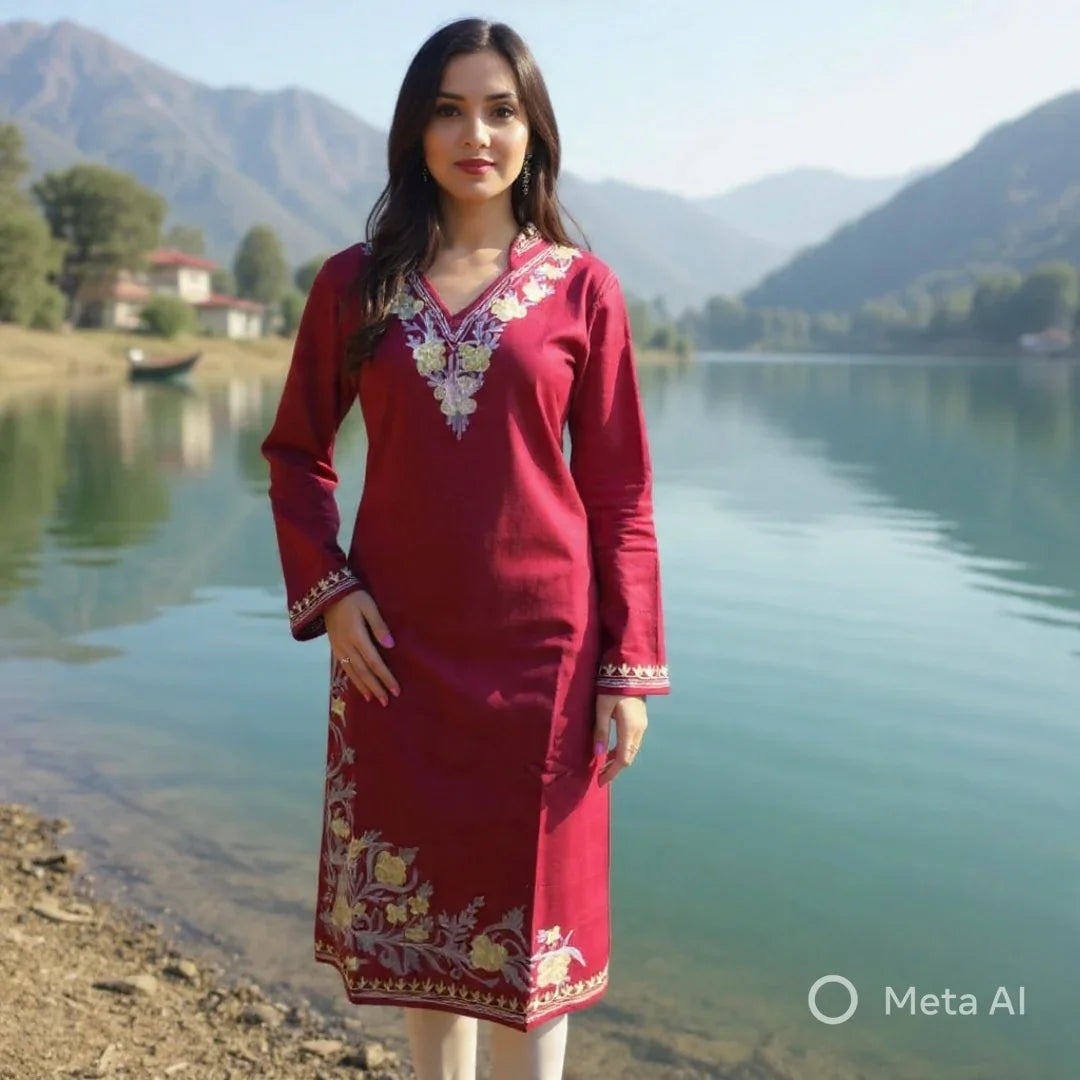 Woollen Long Kurties | Coller V-Neck | XXL