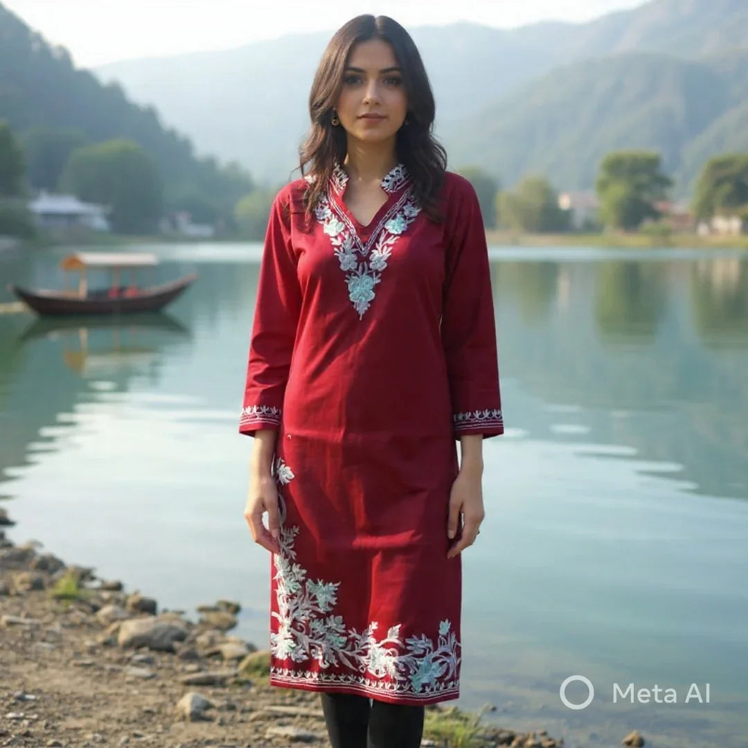 Woollen Long Kurties | Coller V-Neck | XXL