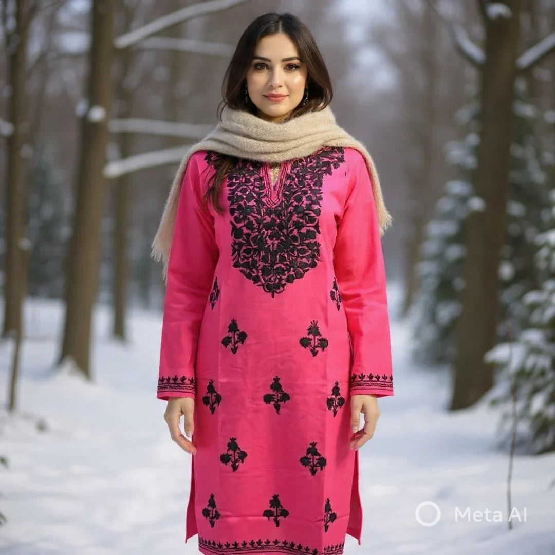 Woolen Long Kurties | Coller V - Neck