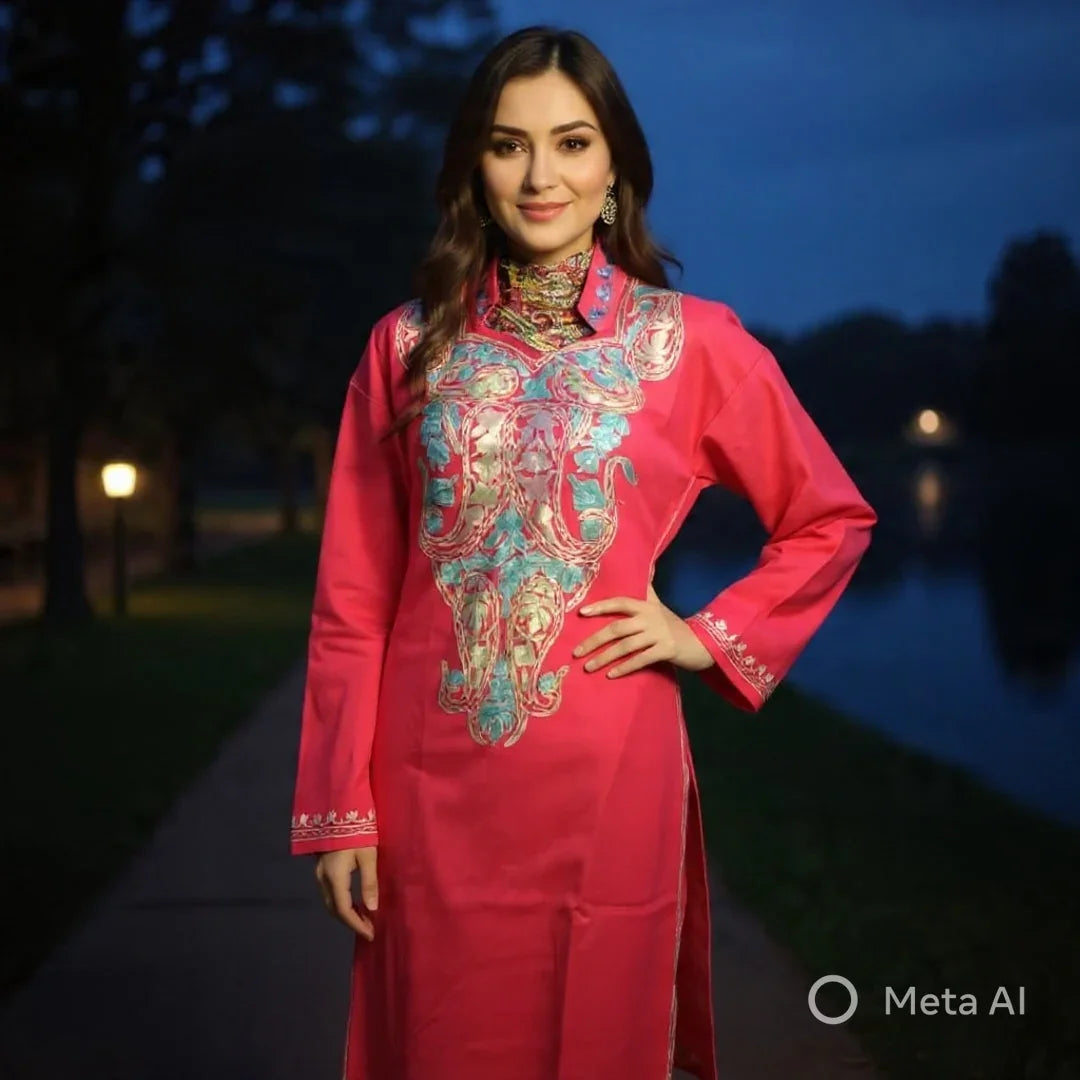 Woolen Long Kurties | V-Neck Coller