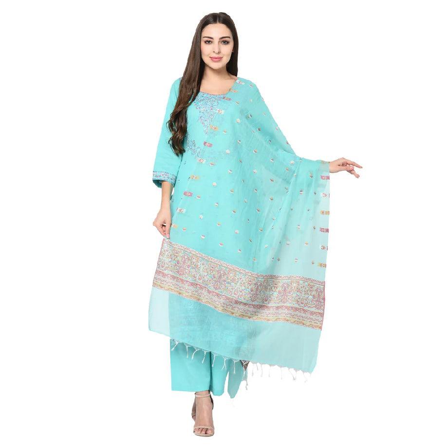 Kani Cotton Suit | Light See Green Suit | Unstitched Suit - ZANSKAR ARTS