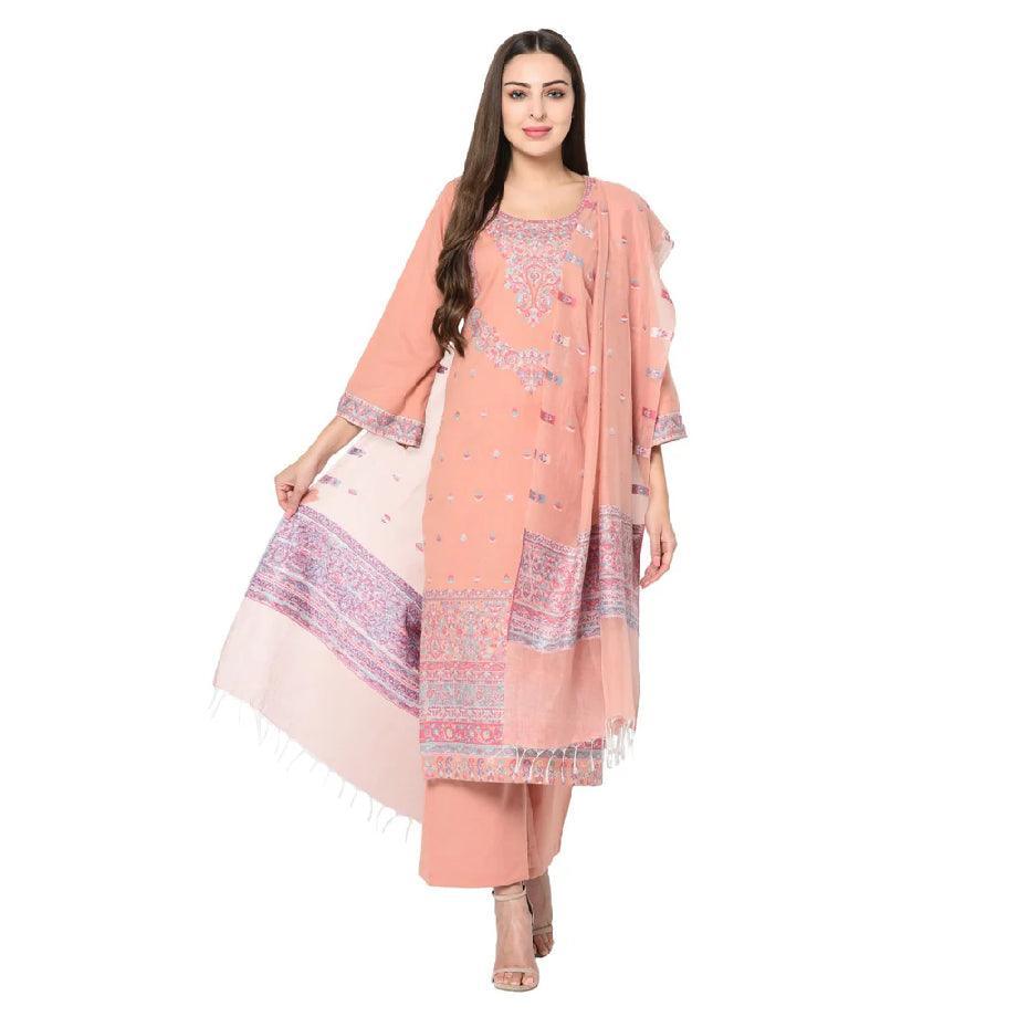 Kani Cotton Suit | Peach Suit | Unstitched Suit - ZANSKAR ARTS