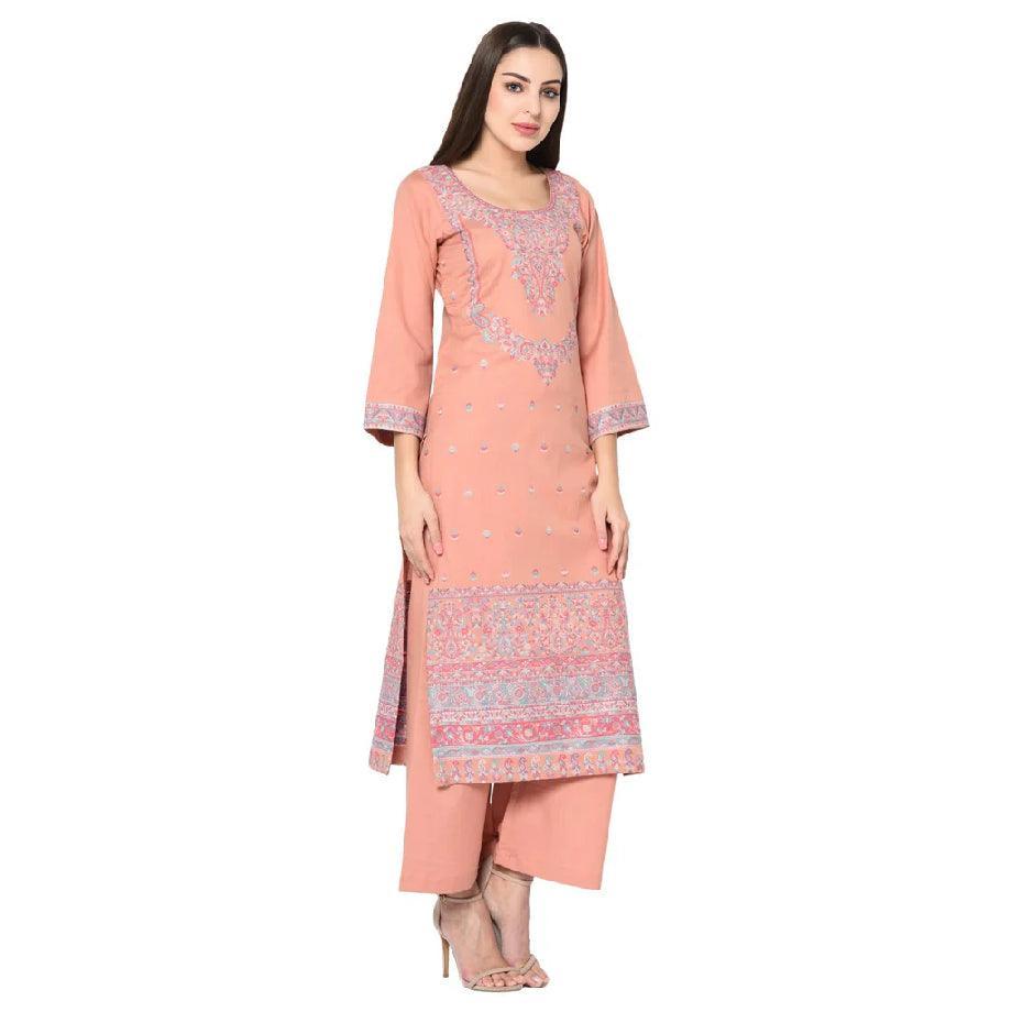 Kani Cotton Suit | Peach Suit | Unstitched Suit - ZANSKAR ARTS