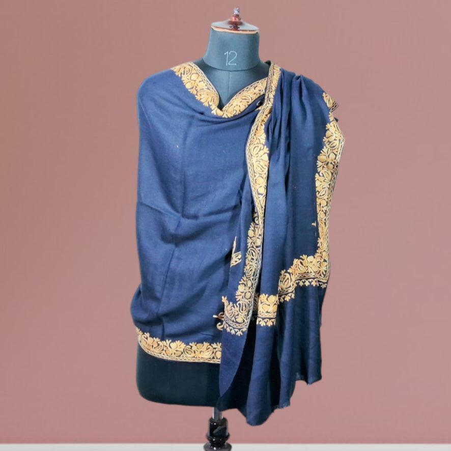 Kashmiri Aari Work Stole | Blue colour | Handwork - ZANSKAR ARTS