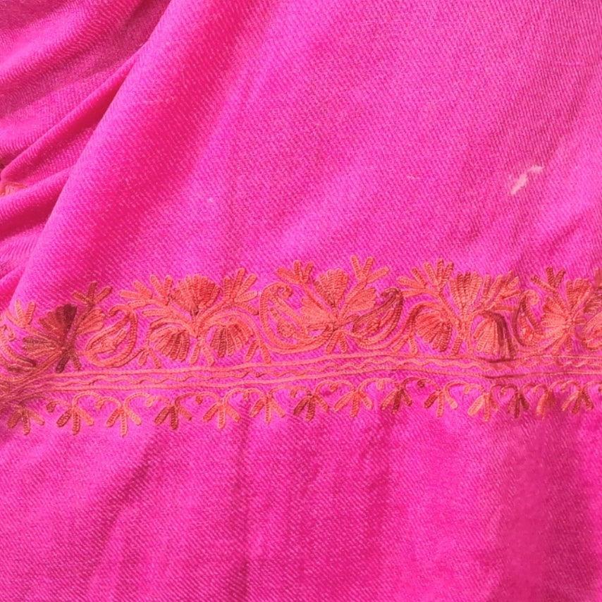 Kashmiri Aari Work Stole | Pink Colour | Handwork - ZANSKAR ARTS