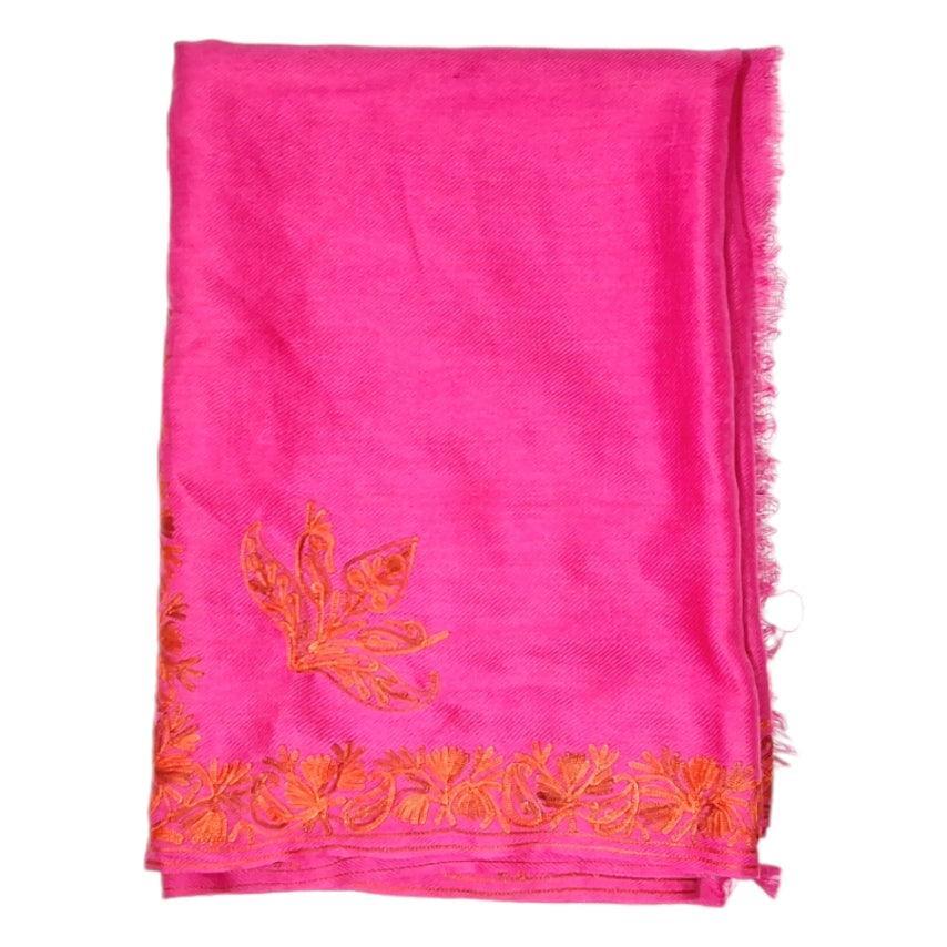 Kashmiri Aari Work Stole | Pink Colour | Handwork - ZANSKAR ARTS