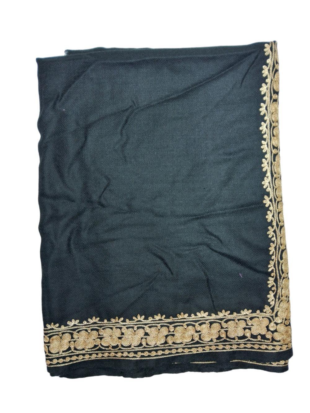 Tilla Border Stole | Zari Border | Black Colour | Handwoven - ZANSKAR ARTS