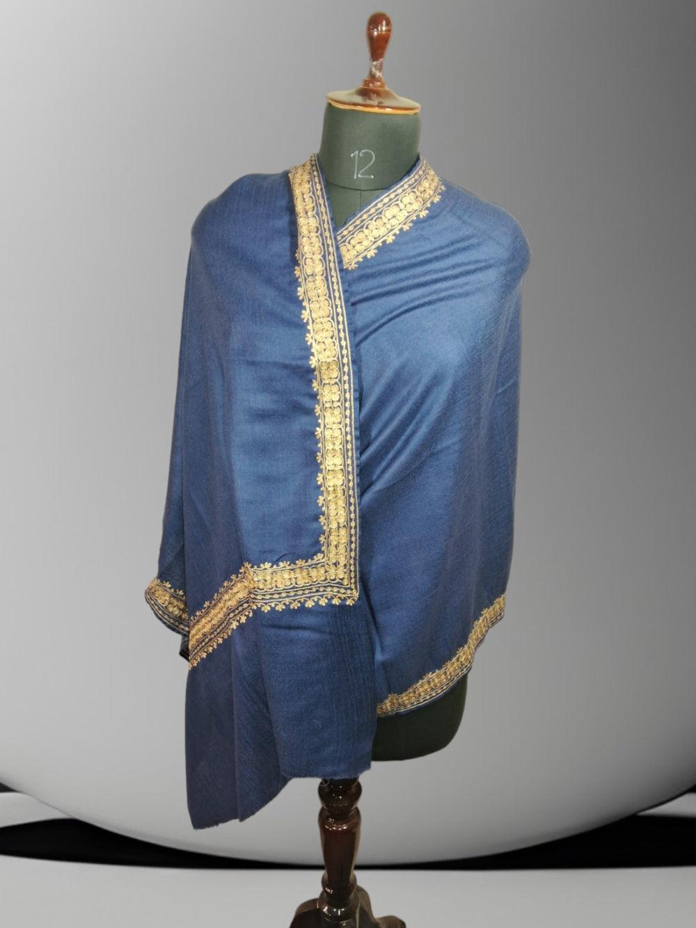 Tilla Border Stole | Zari Border | Blue Colour | Handwoven - ZANSKAR ARTS