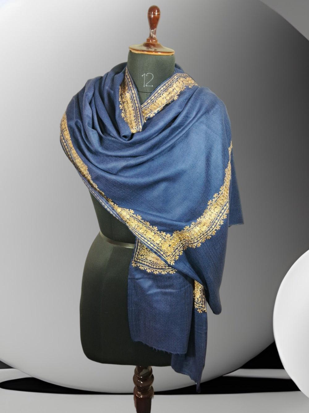 Tilla Border Stole | Zari Border | Blue Colour | Handwoven - ZANSKAR ARTS