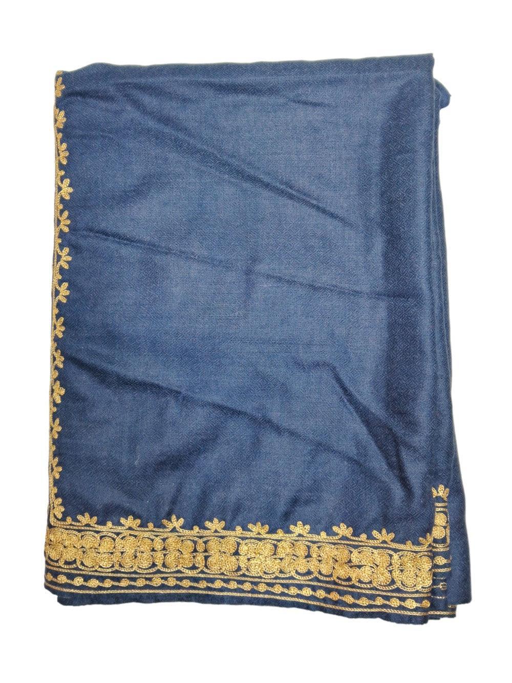 Tilla Border Stole | Zari Border | Blue Colour | Handwoven - ZANSKAR ARTS