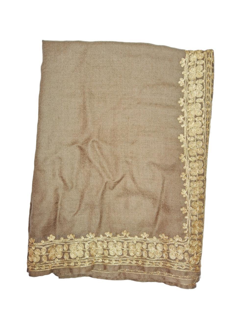 Tilla Border Stole | Zari Border | Brown Colour | Handwoven - ZANSKAR ARTS