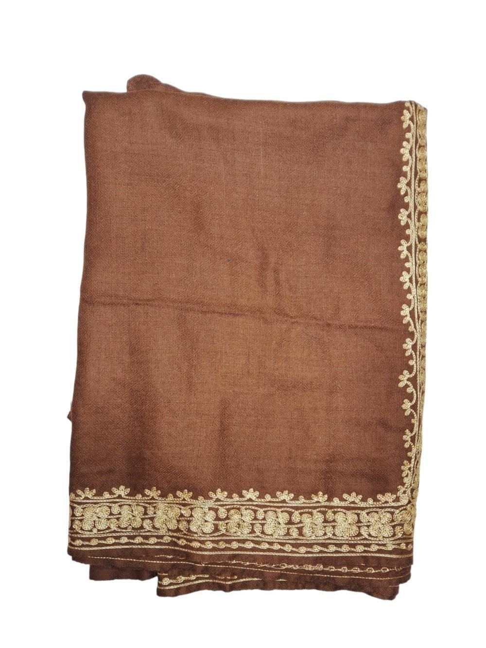 Tilla Border Stole | Zari Border | Dark Brown Colour | Handwoven - ZANSKAR ARTS