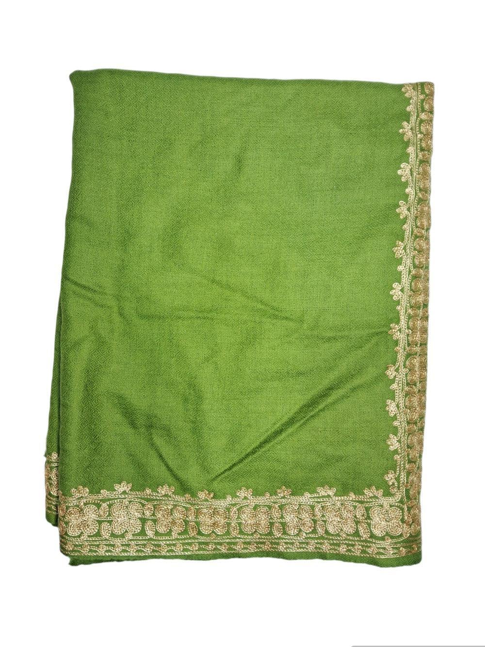 Tilla Border Stole | Zari Border | Green Colour | Handwoven - ZANSKAR ARTS