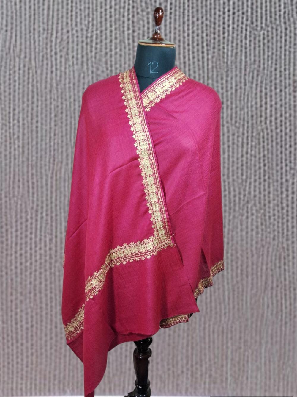 Tilla Border Stole | Zari Border | Pink Colour | Handwoven - ZANSKAR ARTS