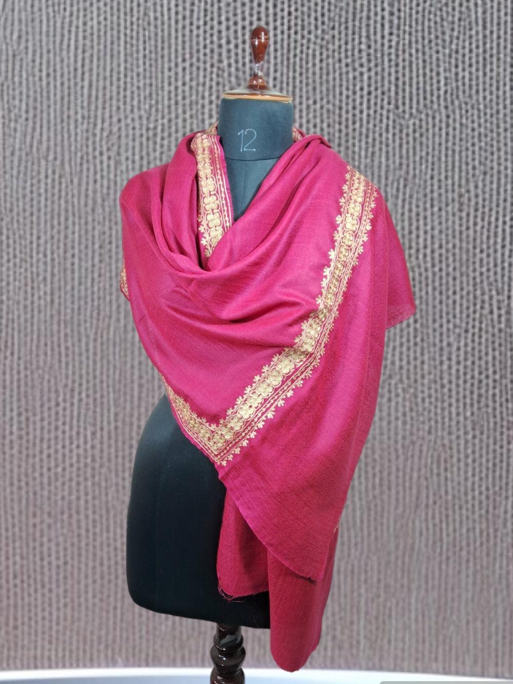 Tilla Border Stole | Zari Border | Pink Colour | Handwoven - ZANSKAR ARTS