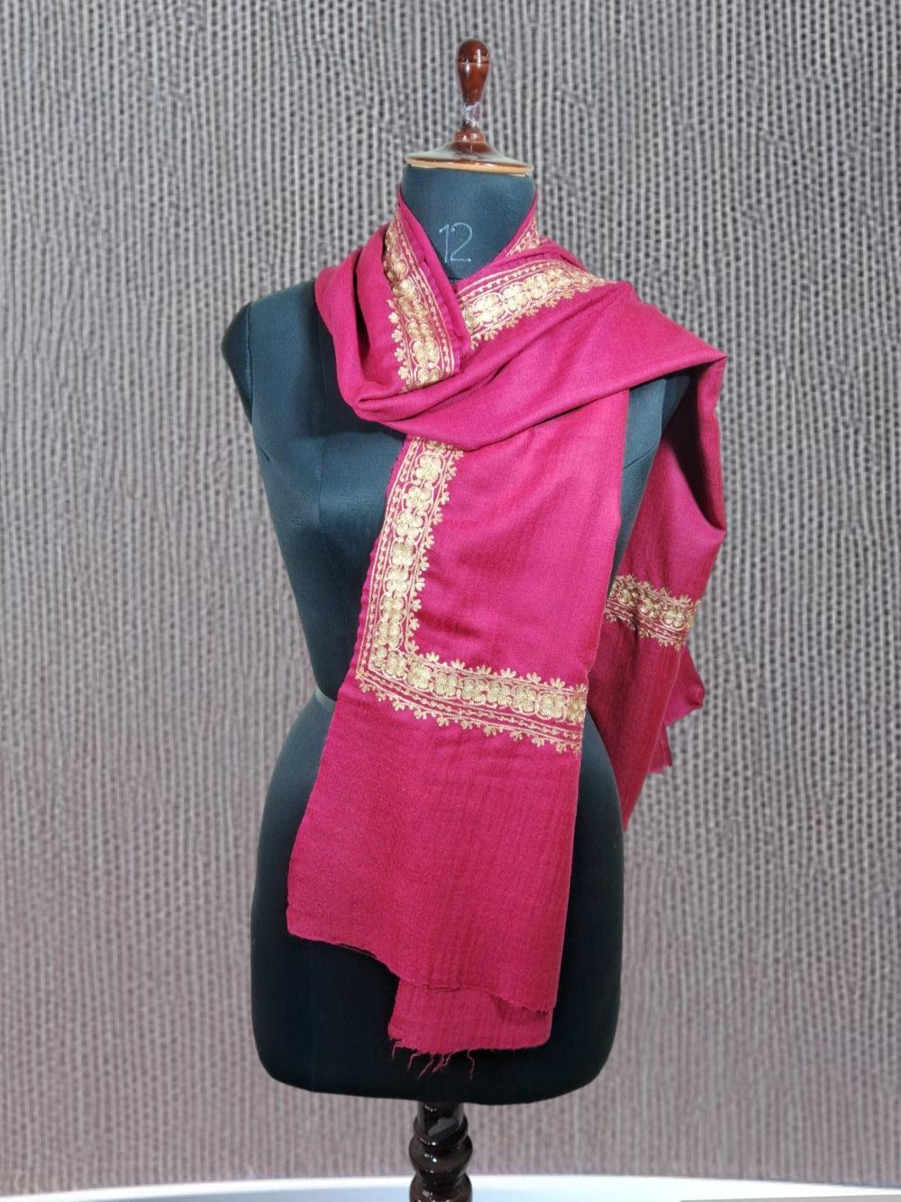 Tilla Border Stole | Zari Border | Pink Colour | Handwoven - ZANSKAR ARTS