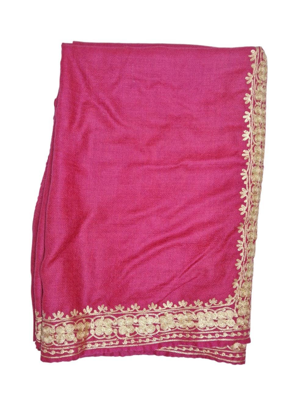 Tilla Border Stole | Zari Border | Pink Colour | Handwoven - ZANSKAR ARTS