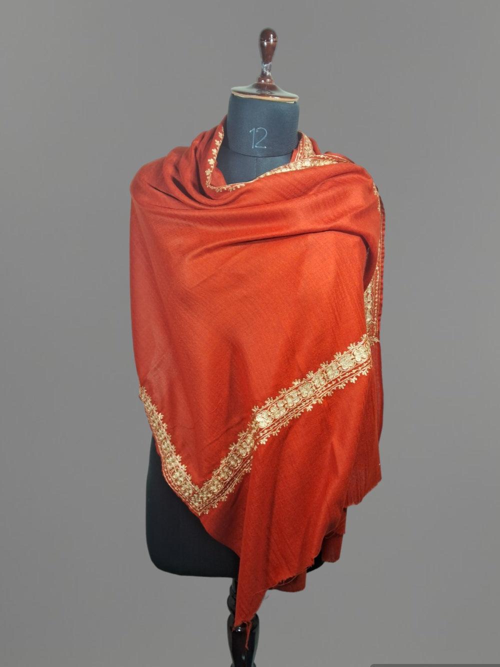 Tilla Border Stole | Zari Border | Red Colour | Handwoven - ZANSKAR ARTS