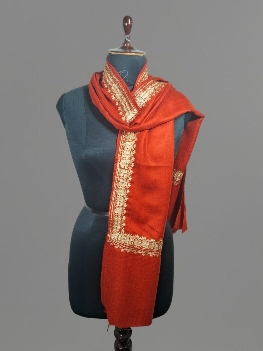 Tilla Border Stole | Zari Border | Red Colour | Handwoven - ZANSKAR ARTS