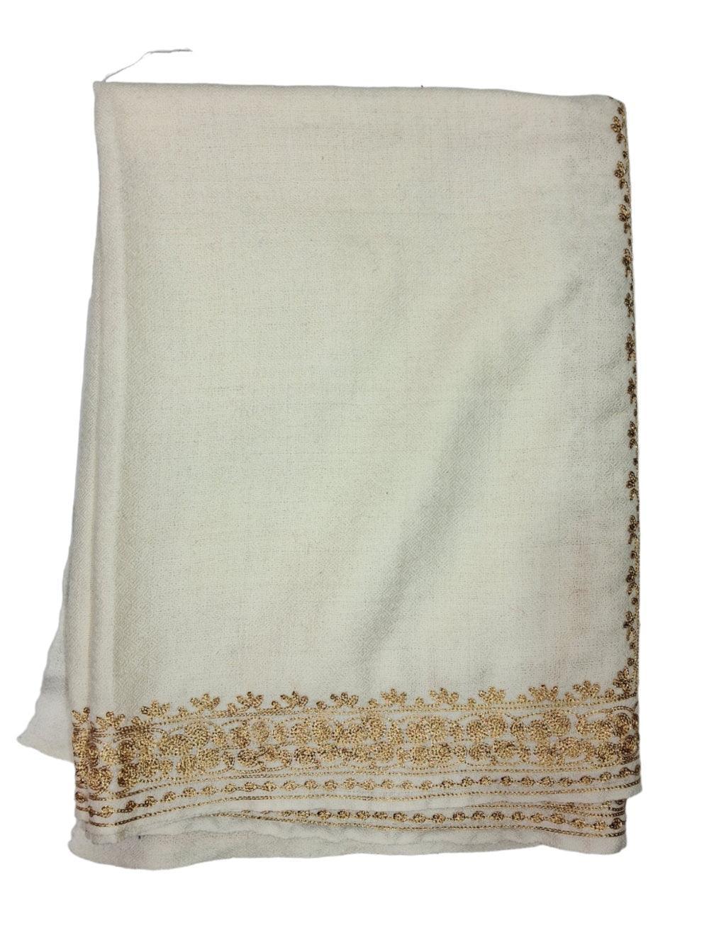 Tilla Border Stole | Zari Border | White Colour | Handwoven - ZANSKAR ARTS