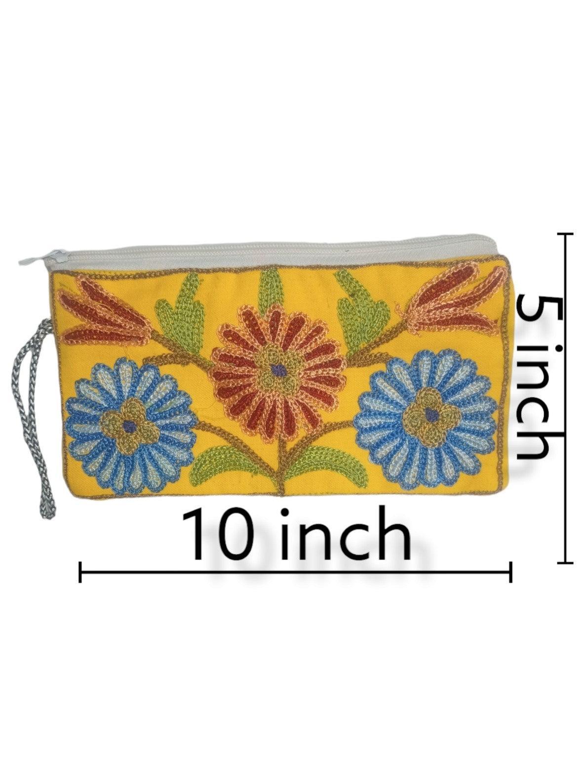 Aari work clutch | Hand Clutch | Cotton Silk Pouch - ZANSKAR ARTS