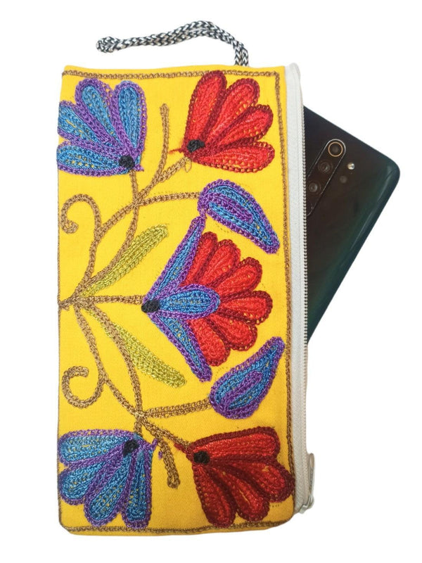 Aari work clutch | Hand Clutch | Cotton Silk Pouch - ZANSKAR ARTS