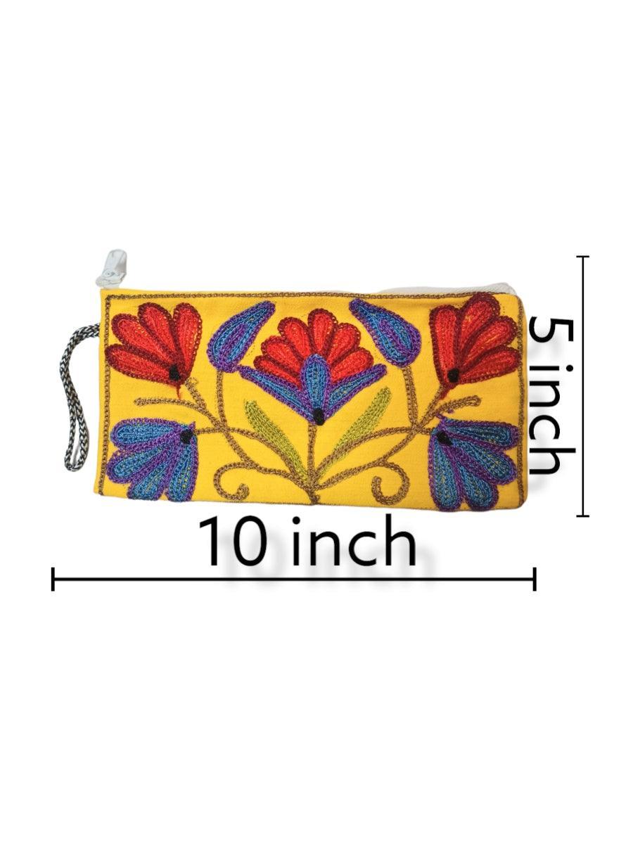 Aari work clutch | Hand Clutch | Cotton Silk Pouch - ZANSKAR ARTS