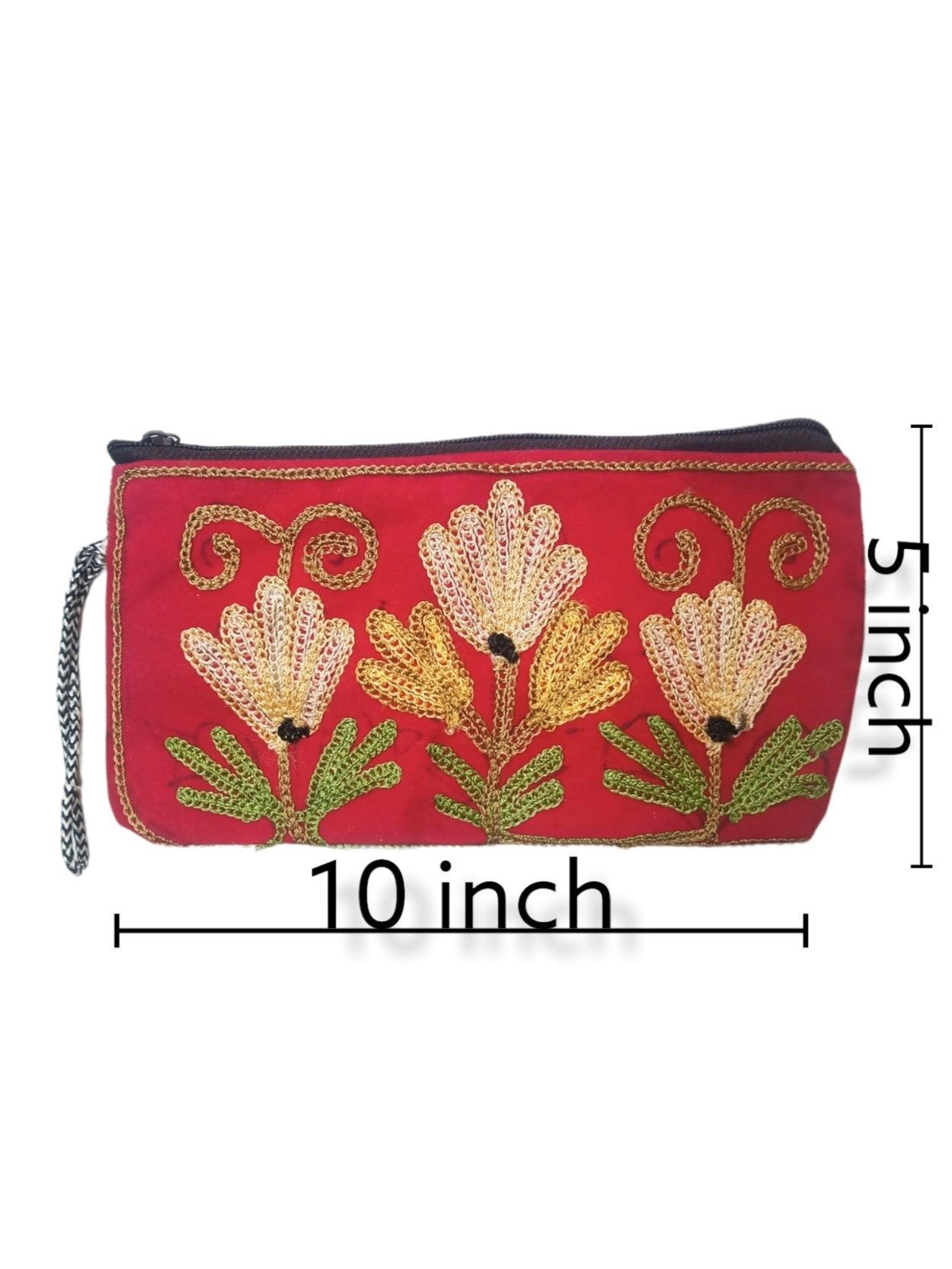 Aari work clutch | Hand Clutch | Cotton Silk Pouch - ZANSKAR ARTS