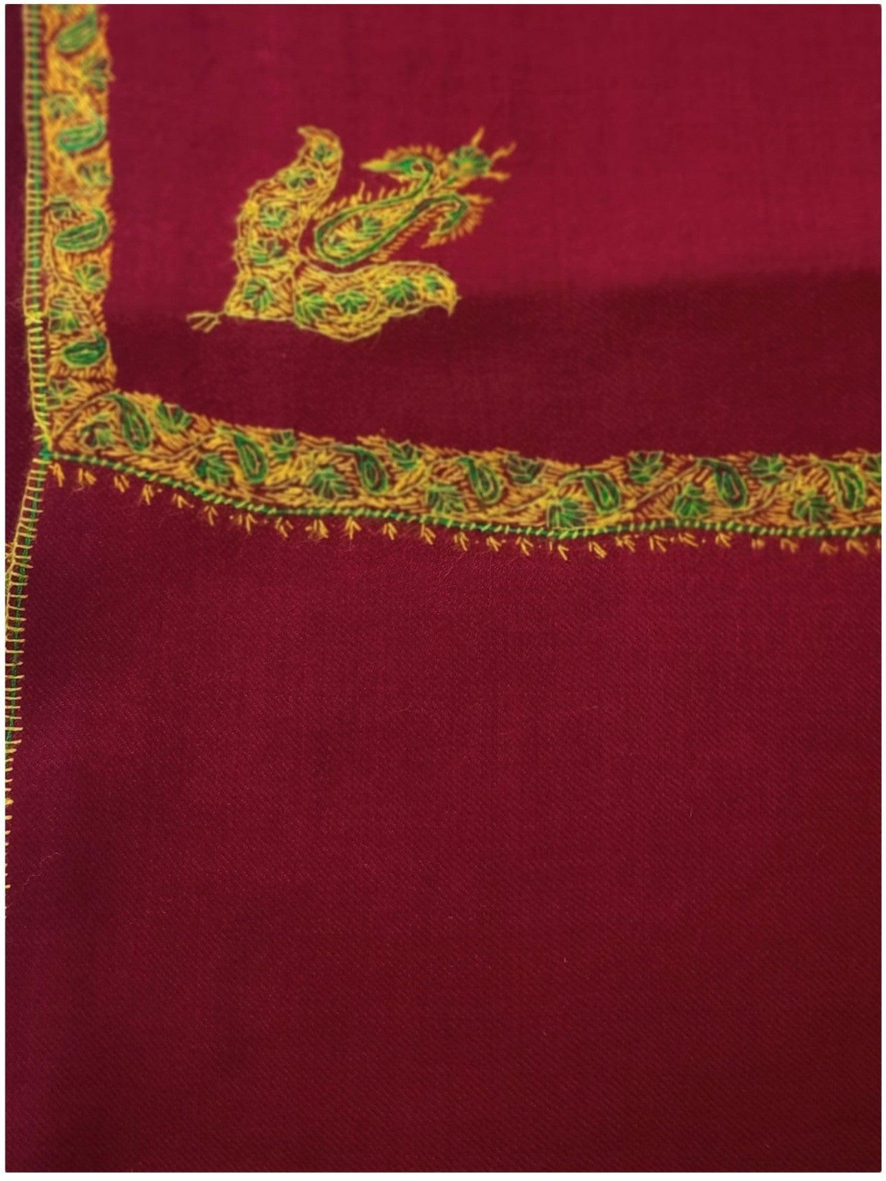 Fine Wool Shawl | Needle Work Shawl | Maroon - ZANSKAR ARTS