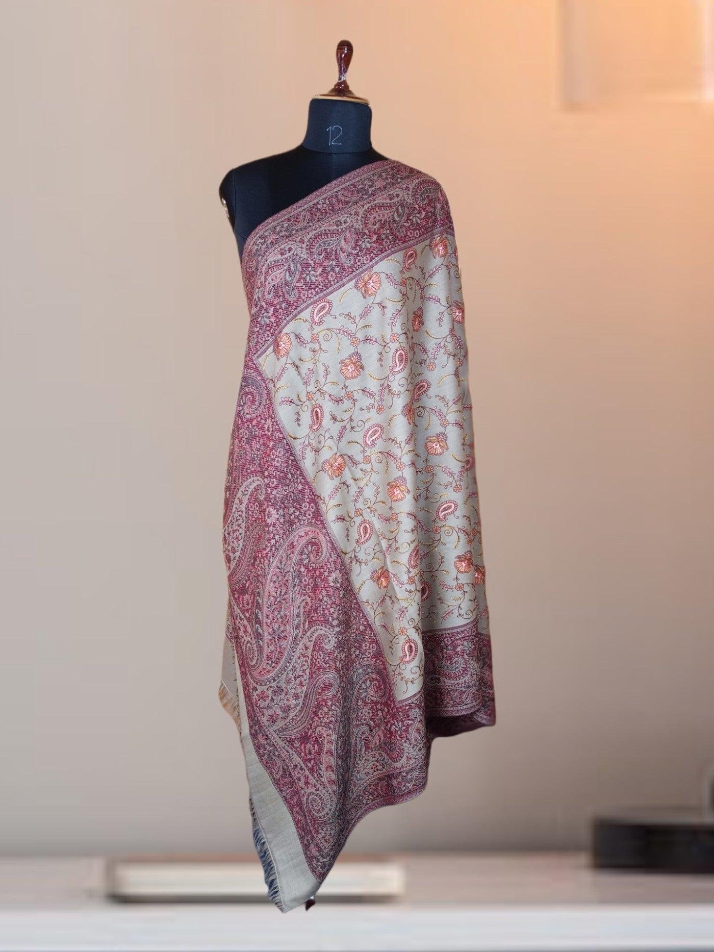 Needle Work Shawl | Woolen Shawl | Multicolor - ZANSKAR ARTS