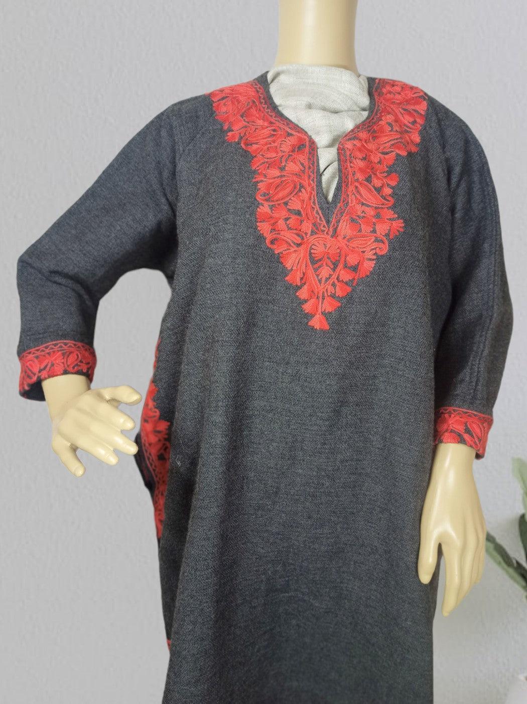 Women Yak Wool Faran | L Grey | V Neck - ZANSKAR ARTS