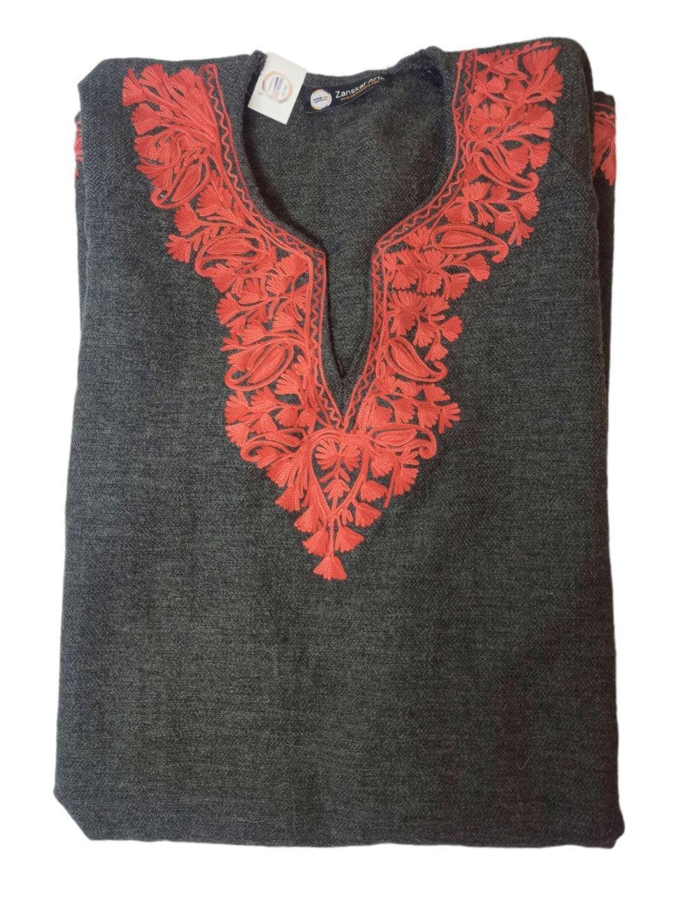 Women Yak Wool Faran | L Grey | V Neck - ZANSKAR ARTS