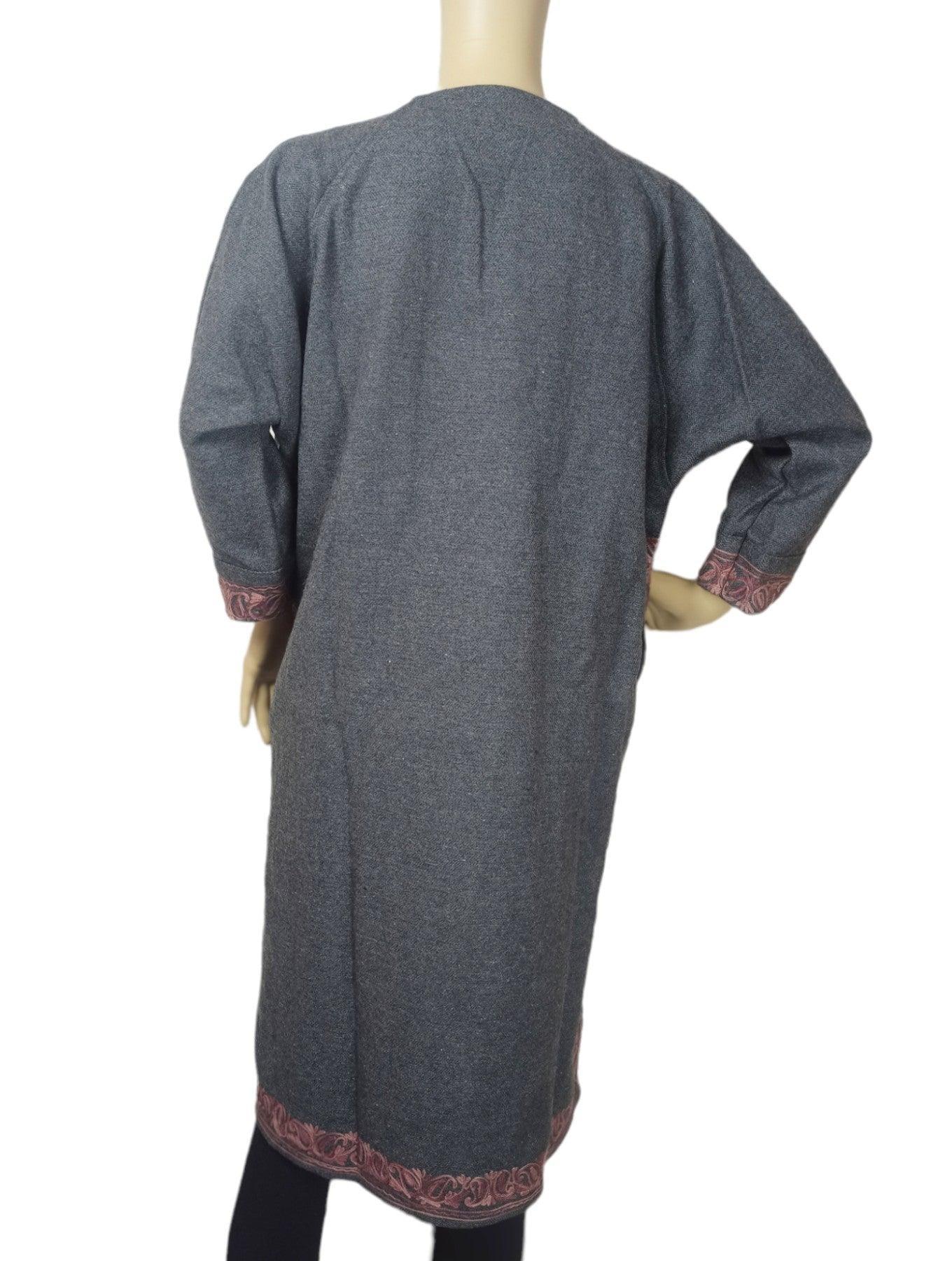 Women Yak Wool Faran | XL Grey | V Neck - ZANSKAR ARTS