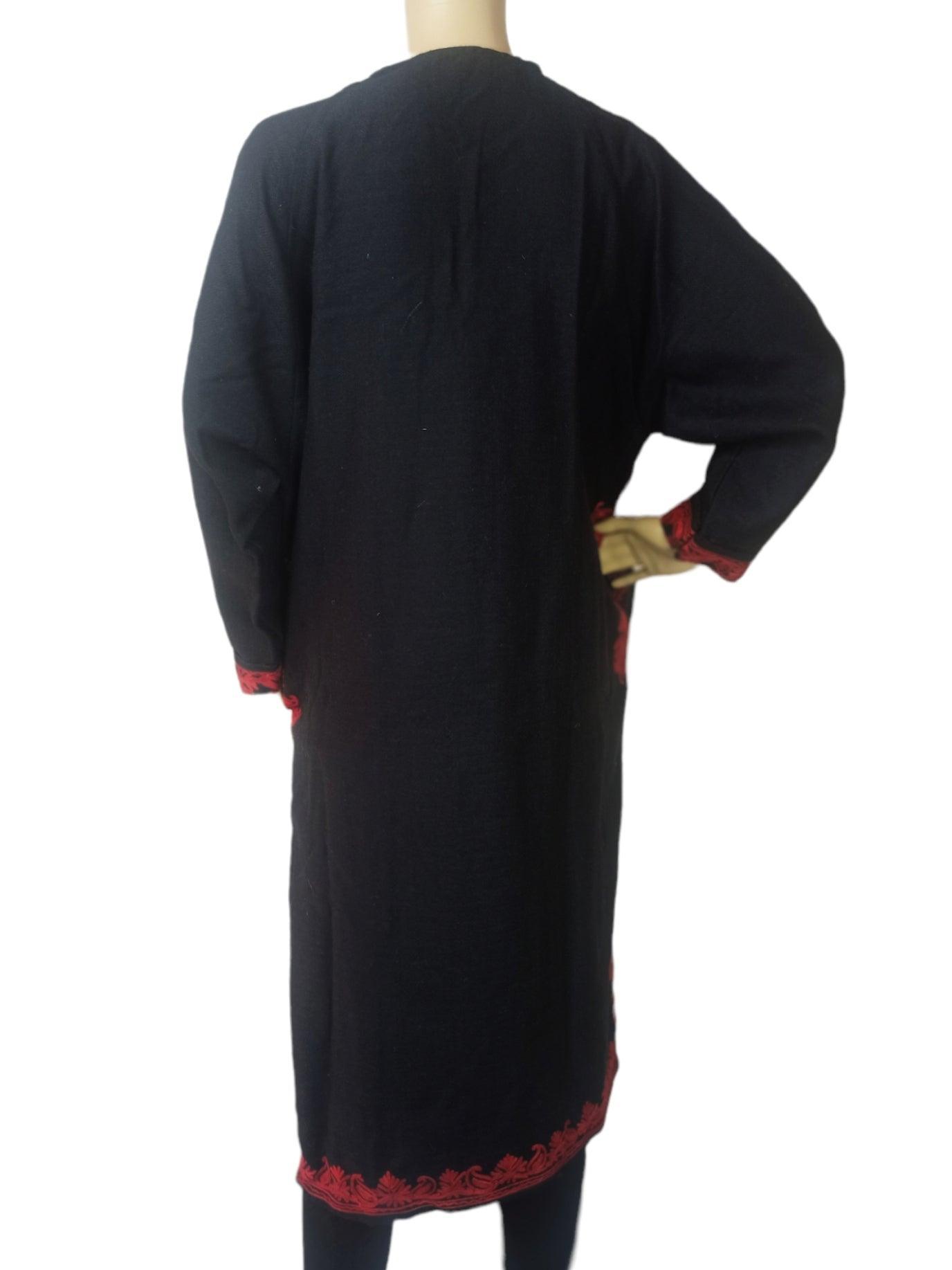 Women Yak Wool Faran | XL Dark Black | V Neck - ZANSKAR ARTS
