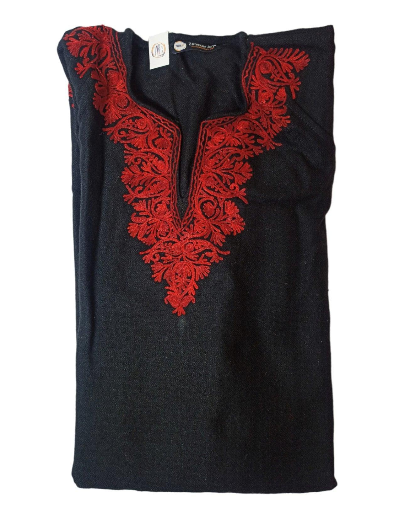 Women Yak Wool Faran | XL Dark Black | V Neck - ZANSKAR ARTS