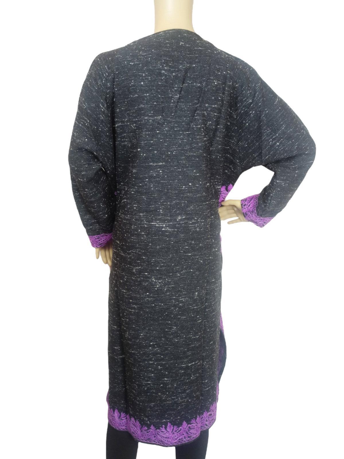 Women Yak Wool Faran | XL Natural Black | V Neck