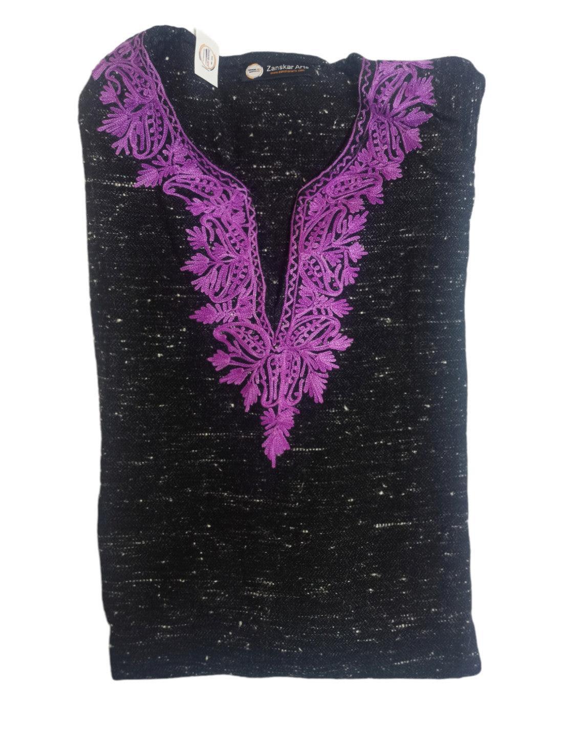 Women Yak Wool Faran | XL Natural Black | V Neck