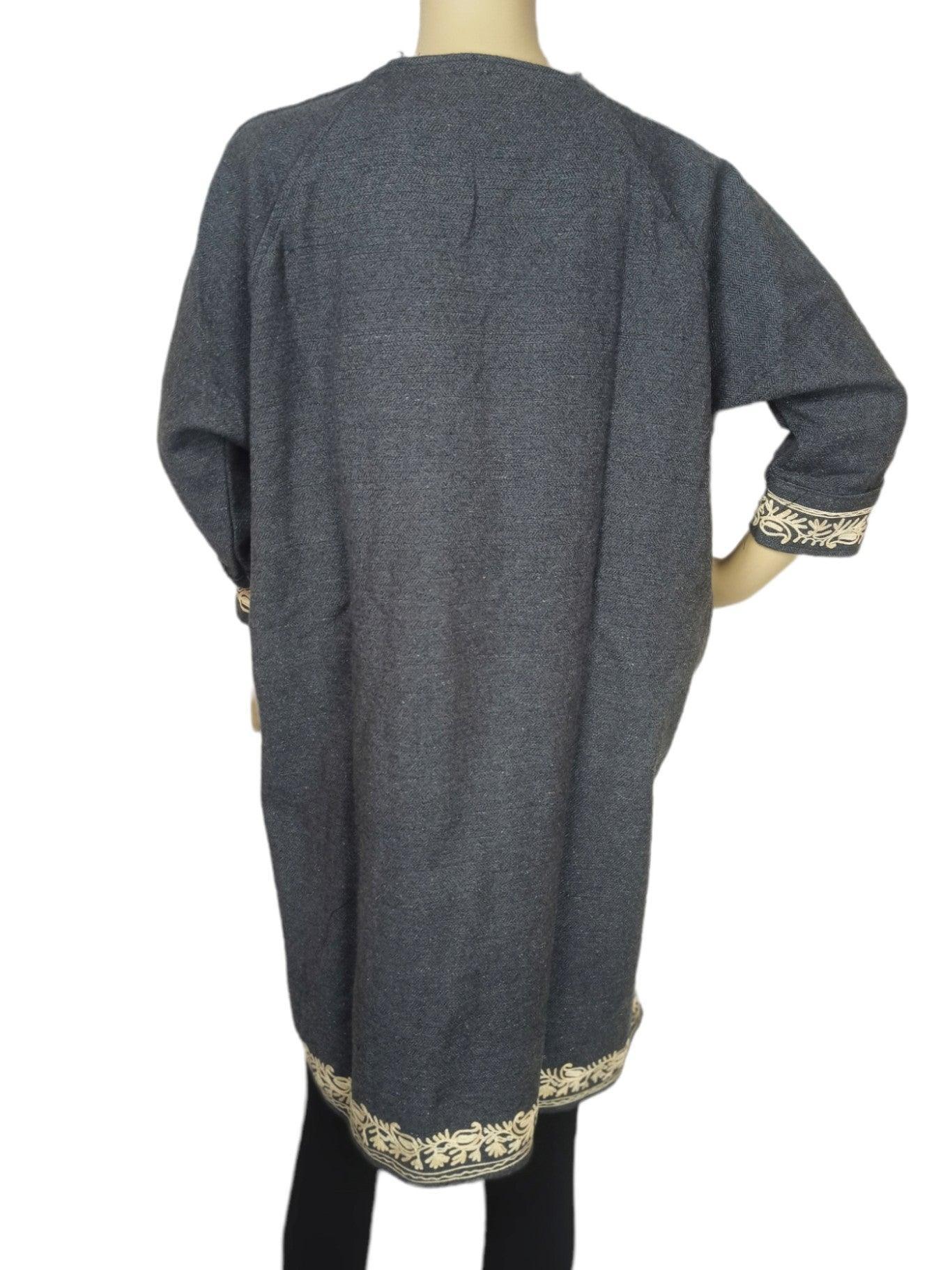 Kids Yak Wool Faran (Pheran) | S Grey | V Neck - ZANSKAR ARTS