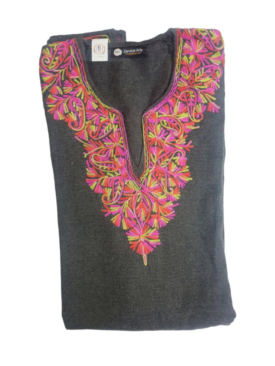 Women Yak Wool Faran | XL Grey | V Neck - ZANSKAR ARTS