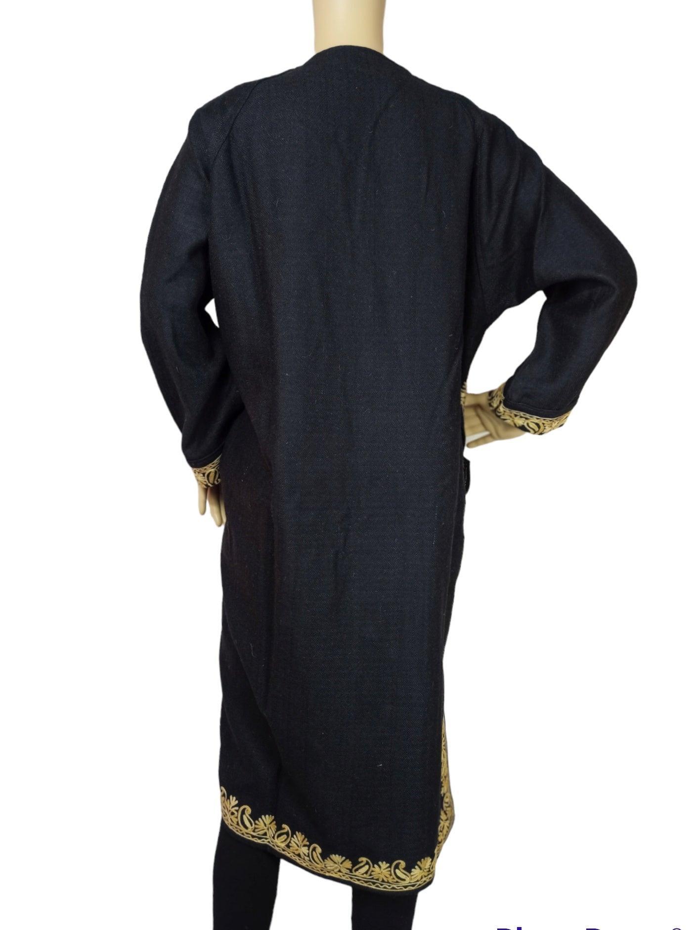 Women Yak Wool Faran | XL Black | V Neck - ZANSKAR ARTS